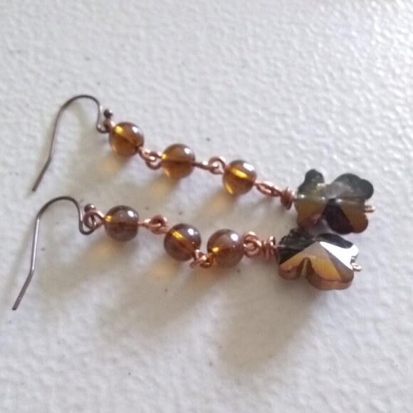 Handmade Sexy Boho Dangle Earrings! Beautiful Whiskey, Cognac + Copper Tones - Picture 2 of 9